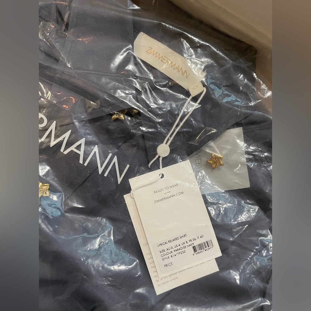 ZIMMERMANN LYRICAL RELAXED SHIRT PARADISE NAVY size 0 - Picture 2 of 4